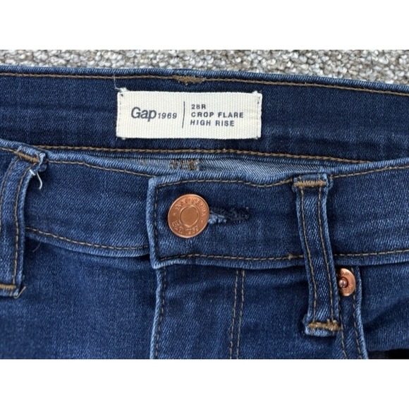 Gap Jeans Women's 28 Blue Crop Flare High Rise Dark Wash Stretch Boho Retro Boot - Picture 3 of 12